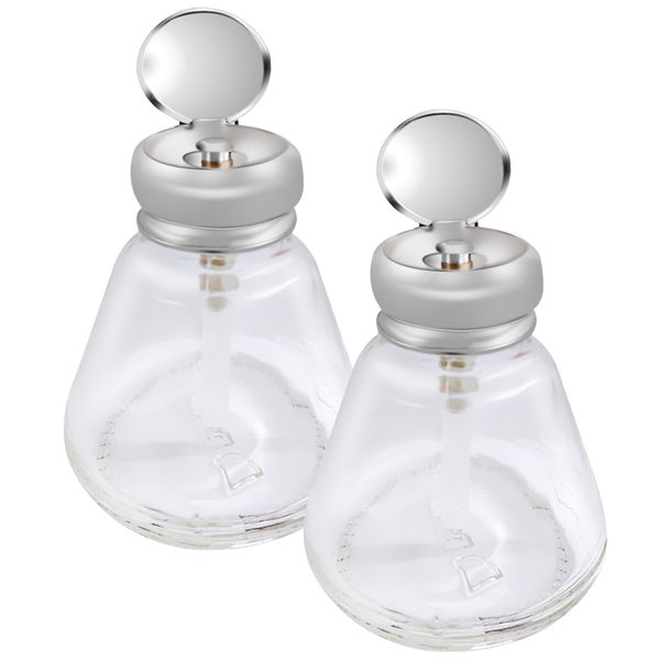 

2 count 150ml 5.3oz liquid push down pump dispenser bottle container with stainless steel flip cap