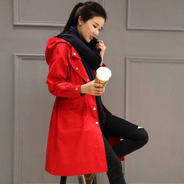 

2019 autumn woman hooded trench coat single breasted spring women's coat outerwear loose big pocket long windbreaker female x865, Tan;black