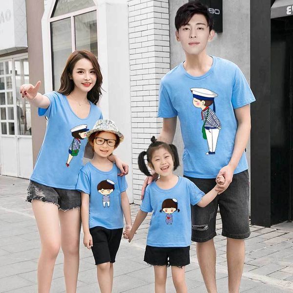 

family matching clothes big brother little sister cute cartoon kids t shirt family look mother son dad daughter matching outfits, Blue