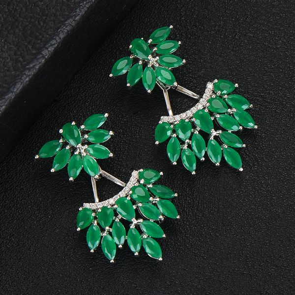 

jimbora 2020 shiny leaf earrings full mirco paved crystal naija wedding earring jewelry for women, Silver