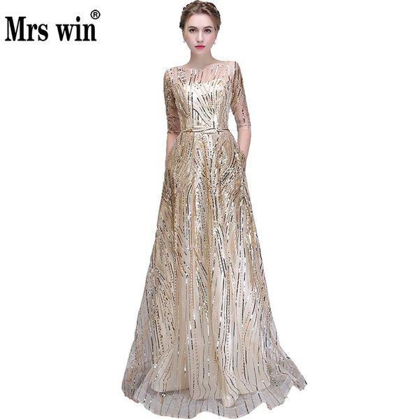 

2018 new long elegant evening dresses half sleeve illusion luxury sequins a-line noble banquet party prom robe de soiree x, White;black