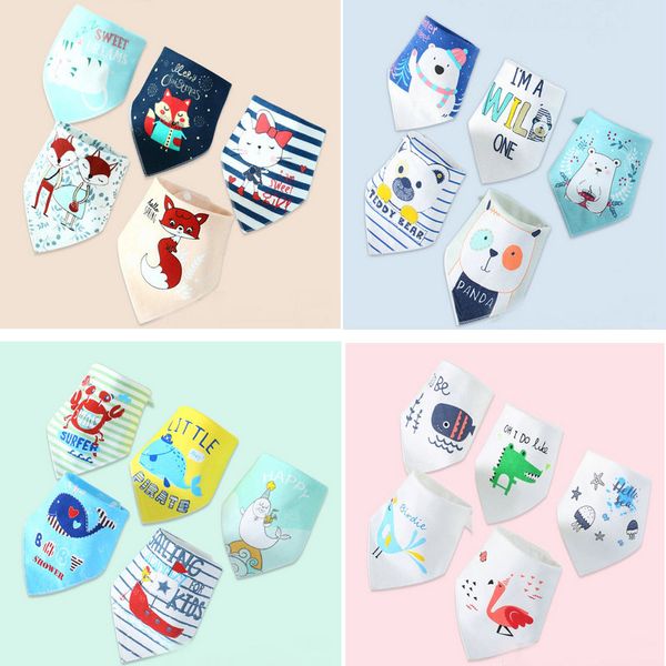 

50pcs 25 colors baby bibs newborn cotton cartoon printing burp cloths infant toddle saliva towel bib triangle bibs baby feeding kids clothes