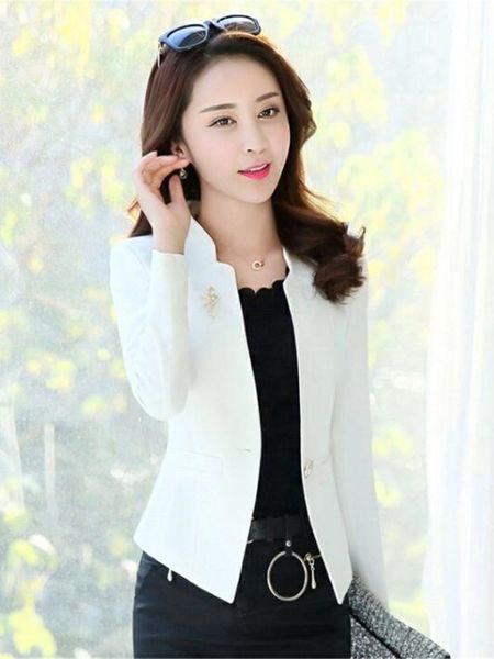 

women's one button slim fashion office business blazer suit casual jacket female coat outwear e478, White;black