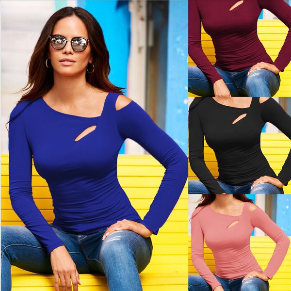 

women's diagonal shoulder long sleeve women's diagonal shoulder long sleeve t-shirt t-shirt top, White