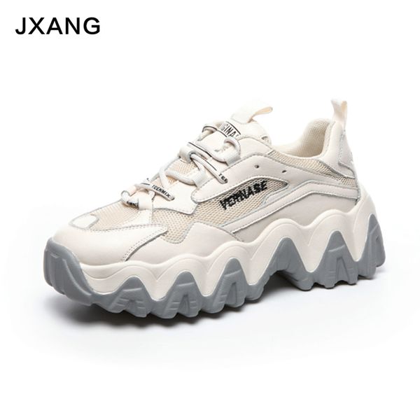 

platform jxang autumn women mesh breathable lace-up ladie shoes dad chunky sneakers casual vulcanized shoes feamlefashion women569 569, Black