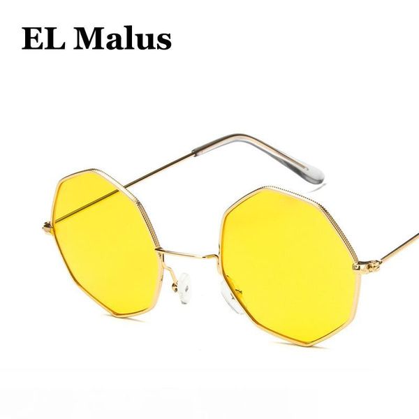 

el malus] new polygon uv400 sunglasses ladies women retro brand designer pink yellow lens mirror sun glasses female sg049, White;black