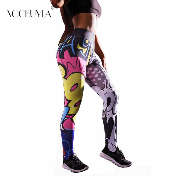 

voobuyla women fitness running tights female elastic athletic pants breathable legging yoga pants high waist cartoon sport, Black;blue