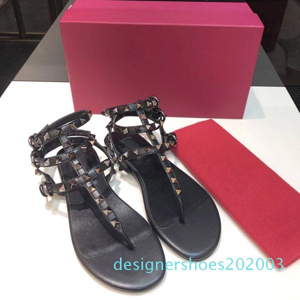 

zapatos mujer color spiked gladiator flat women sandals stones studded flip sandal big size designer women shoes summer34-41 d03, Black