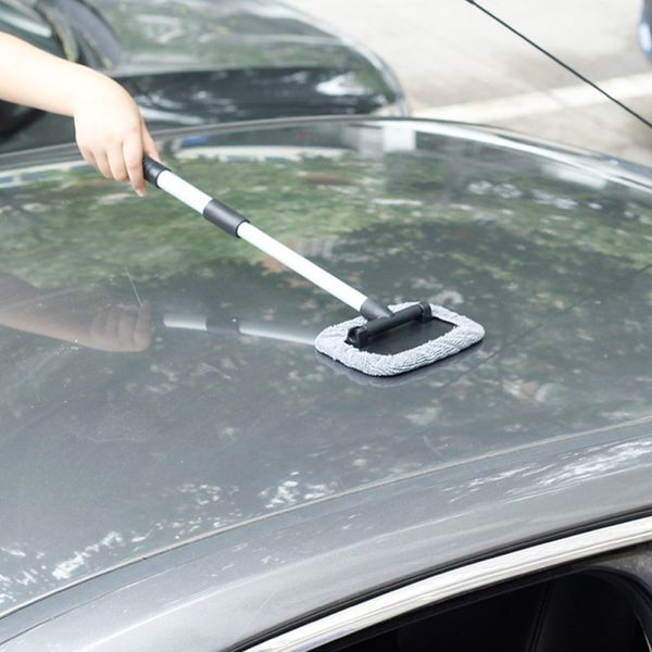 

car windshield cleaning tool with extendable handle brush reusable washable microfiber pads absorbent car drying towel
