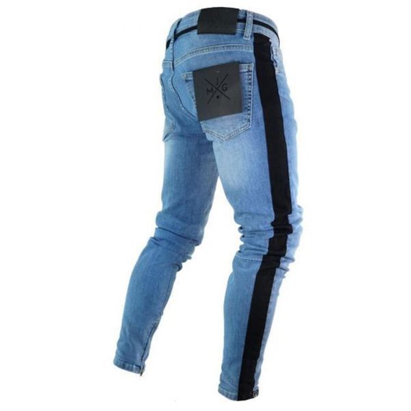

men women fashion zipper splicing broken hole jeans pants, Blue