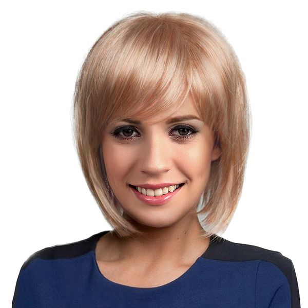 

12 inch stylish women short bob natural straight fluffy human hair full wig for cosplay party costume blonde, Black