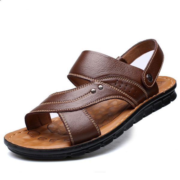 

men's sandals men's summer new casual beach shoes leather fashion breathable slippers thick-soled shoes tide man, Black