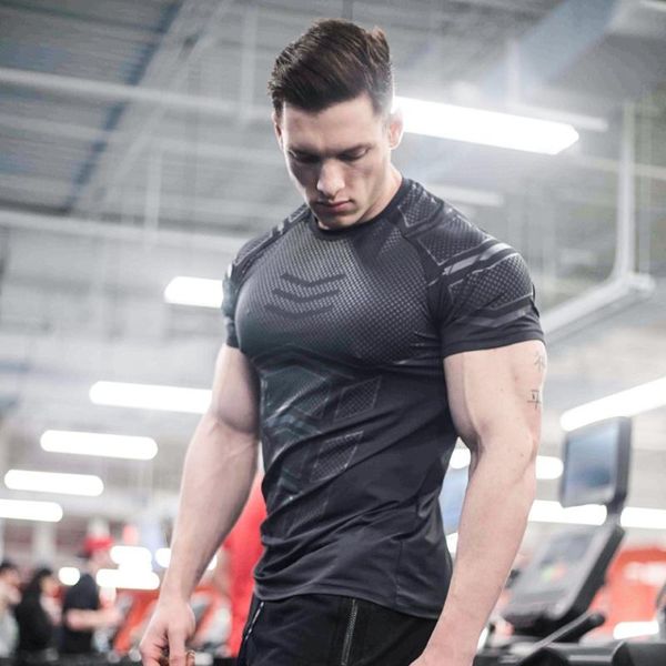 

fitness sport t-shirts men's running t-shirts quick dry compression gym exercise shirts soccer men jersey sportswear tees, Black;blue