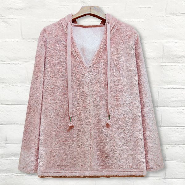 

women sweatshirt oversized hoodie loose v neck hooded casual long sleeve drawstring hooded sweatshirt blouse size plus 4xl, Black