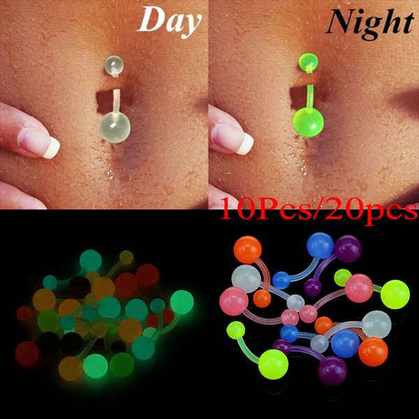 

fashion mix color 10/20pcs silicone belly piercing navel flexible bar balls piercing nombril stud earring body jewelry, Slivery;golden