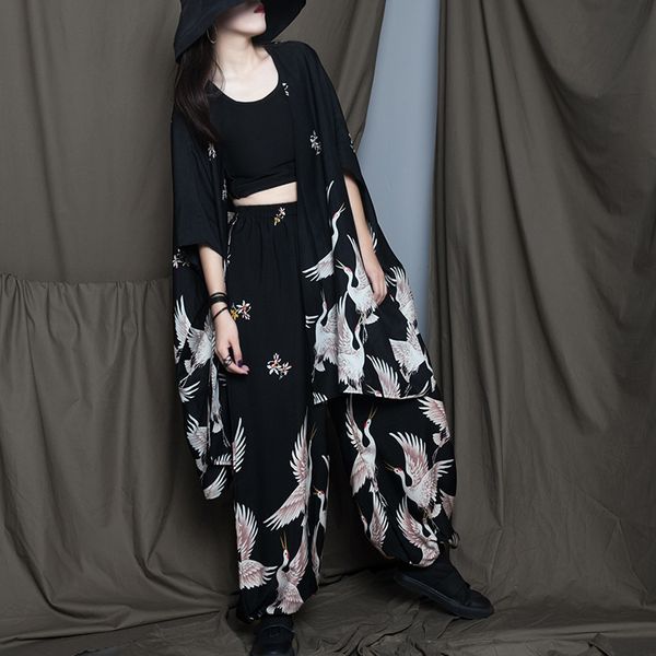 Modisch Damen Schwarze Hose Mit Kranichmuster, MODE Modisch Damen Schwarze Hose Mit Kranichmuster, MODE