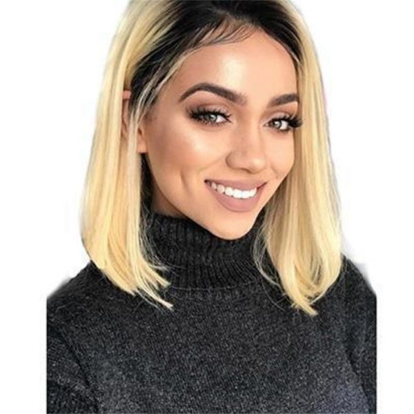

lace front human hair wigs parrucche donna corta 1b 613 blonde lace front wig short woman wigs brazilian remy hair, Black