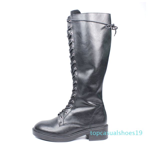 

2019 boots woman wind chalaza high flat bottom boots knight handsome t19, Black