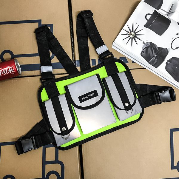 

2020 men bag casual chest bag phone pouch women waist reflective strip vest pocket multifunctional male belt bags
