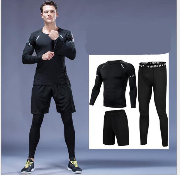 

sports suit autumn and winter fitness clothes sports suit men's speed dry fitness club clothes, White;black