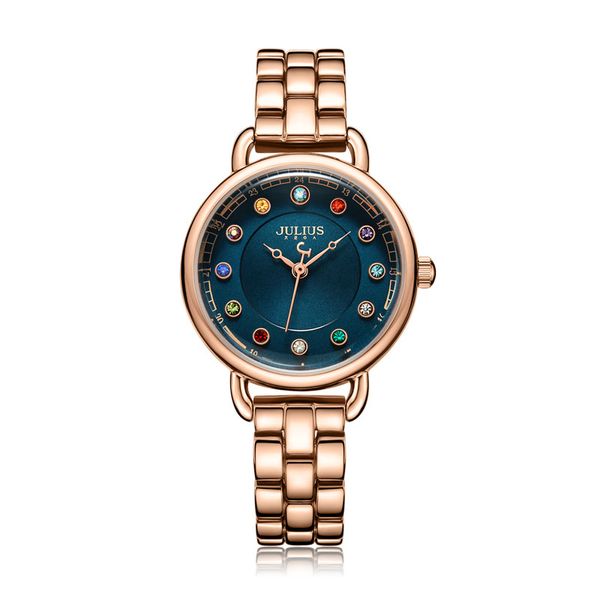 

julius watch retro women's watch colorful crystal dial casual bracelet bohemian fashion women's gold luxury ja-1088, Slivery;brown