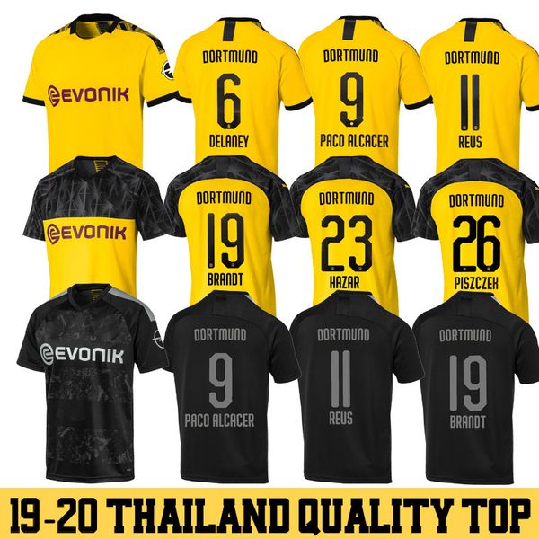 

2019 2020 bvb thailand borussia soccer jersey 19 20 gotze reus pulisic witsel jerseys paco alcacer football shirt men kids kit sets, Black;yellow