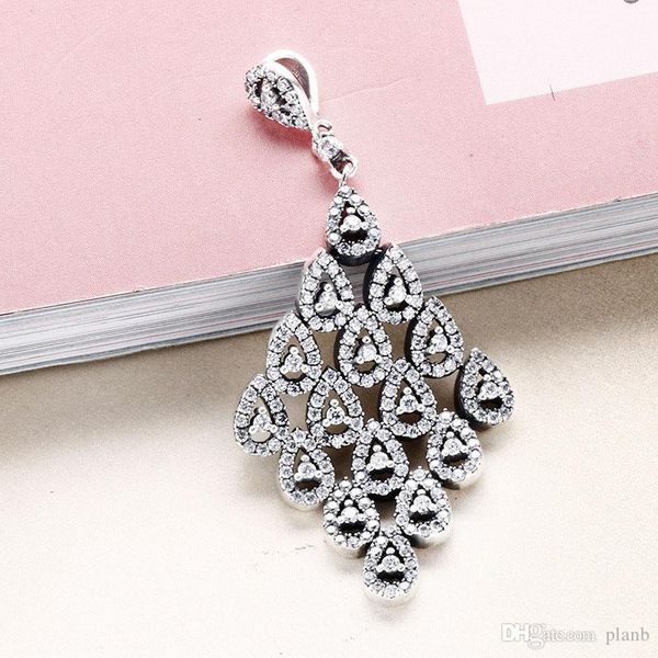 

женская real s925 стерлингового серебра капли воды cz бриллиантовое ожерелье кулон fit пандора подвески ожерелье ювелирных изделий с мешком, Silver