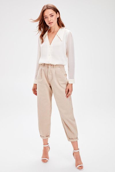 

trendyol сырье белый воротничок рубашки подробная twoaw20go0220, White