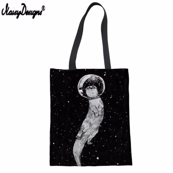 

noisydesigns dropshipping ladies canvas tote bags drifting in otter space print female shopping bag customized summer beach bag