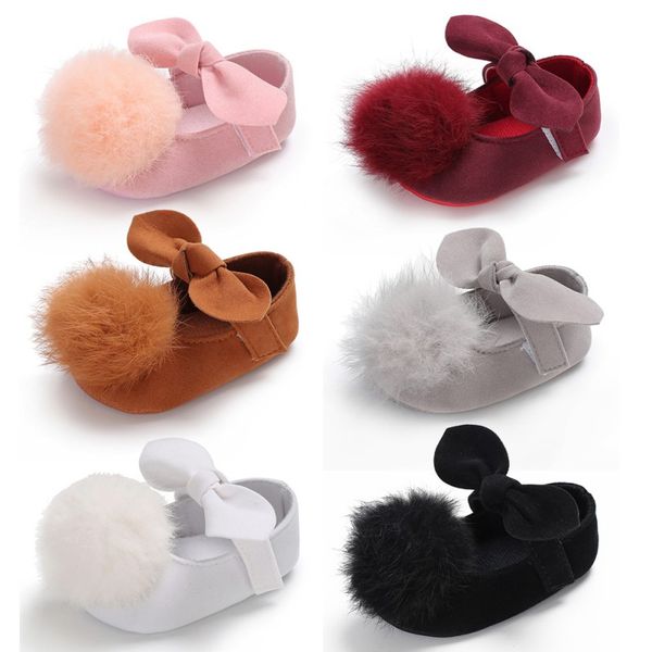 

toddler baby girl soft plush princess shoes cute baby girls shoes hair ball pu anti slip crib first 0-18m