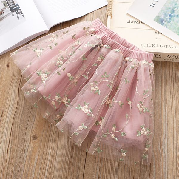 

all-match girls princess tutu skirts baby party pettiskirt flower embroidery mesh veil skirt kids skirt fashion kid clothes 2-7t