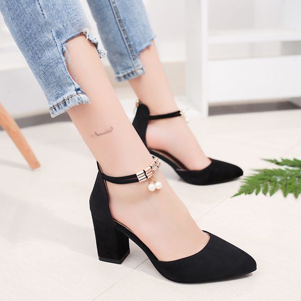 

summer women shoes side with pointed toe pumps dress shoes high heels boat wedding shoes tenis feminino sandals, Black