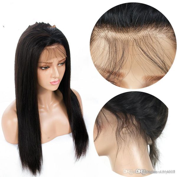 

straight full high temperature wire wigs for women pre plucked hairline wig brazilian full end bleched knots, Black
