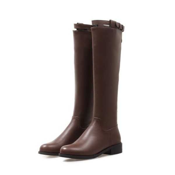 

new designer winter women knee boot genuine leather low heel zipper round toe boot us size 4.5- chirstmas gift b019, Black