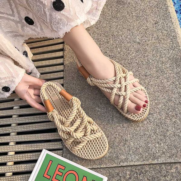 

women rome style summer sandals woman weave gladiator flip flop female comfortable flat beach slipper, Black