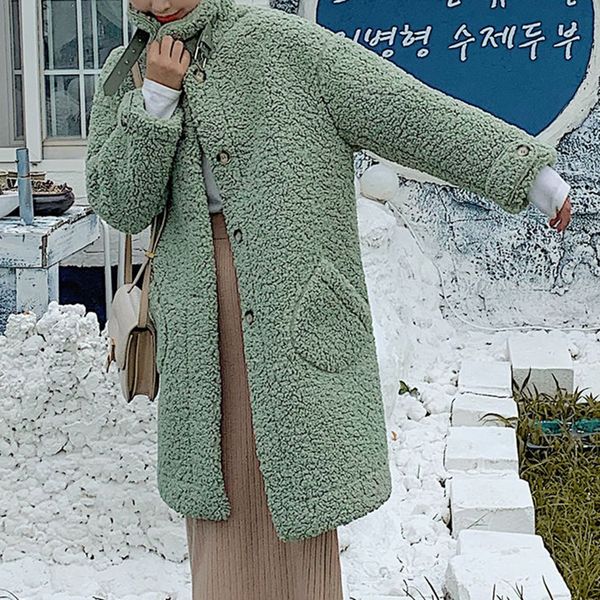 

winter warm teddy coat women faux fur coat wool fashion long sleeve fur jacket ladies outwear coats women abrigos mujer invierno, Black