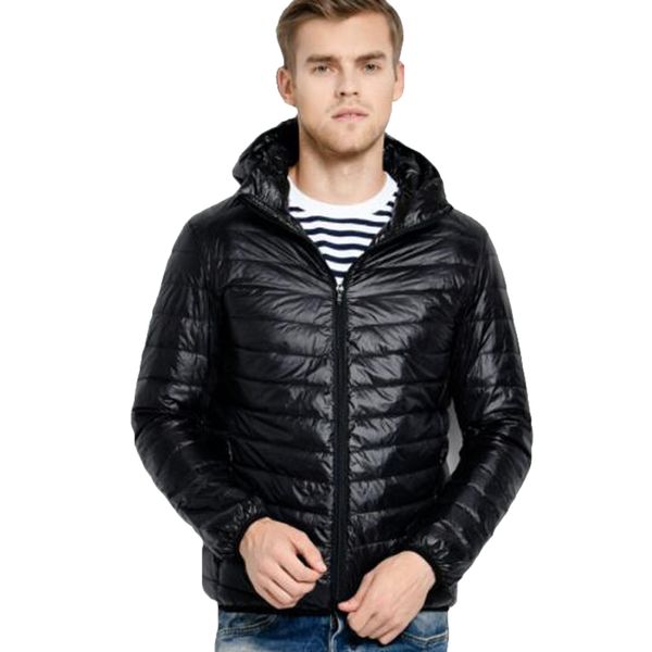 

men hooded ultralight white duck down jacket men warm jacket line portable package pack doudoune homme, Black