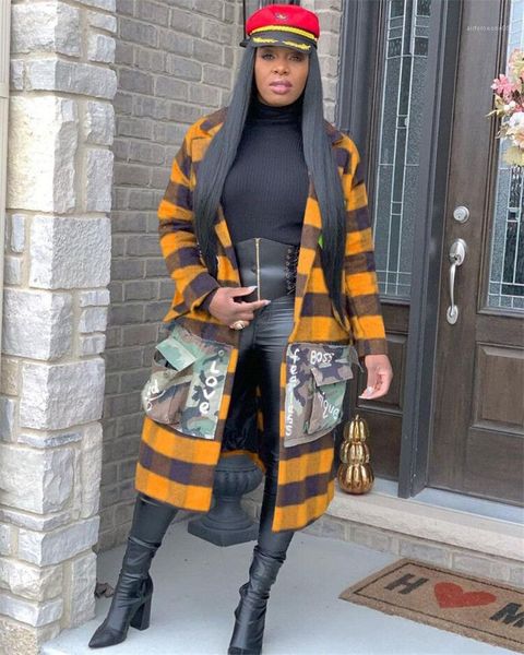 

neck ladies coats casual patchwork color womens outerwears plaid printed womens trench coats autumn long sleeve lapel, Tan;black