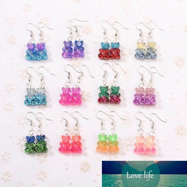 

1pair fashion craft resin glitter colorful gummy bear drop earrings for women japan/korean fashion jewelry wholesale, Silver