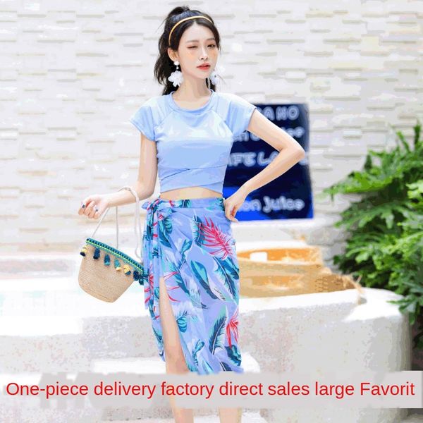 

female split bikini boxer three-piece chiffon holiday with bikini swimsuit sleeves conservative slim swimsuit, White;black