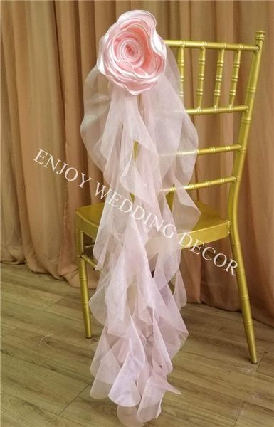 

10pcs yhc#207 satin handmade artificial flower organza curly willow wedding chiavari chair back cover for wedding