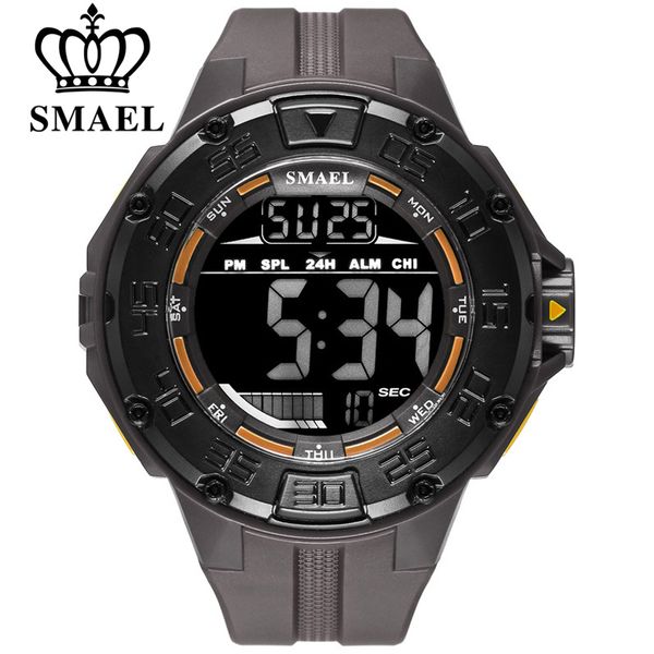 

smael digital watch men big dial sport watches chrono countdown waterproof led digital watch light men's clock, Slivery;brown
