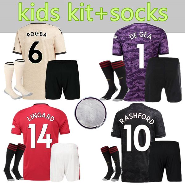 

19 20 fc soccer jersey 2019 2020 jerseys utd united pogba lukaku rashford alexis man football shirt kids kit+socks uniforms manchester away, Black