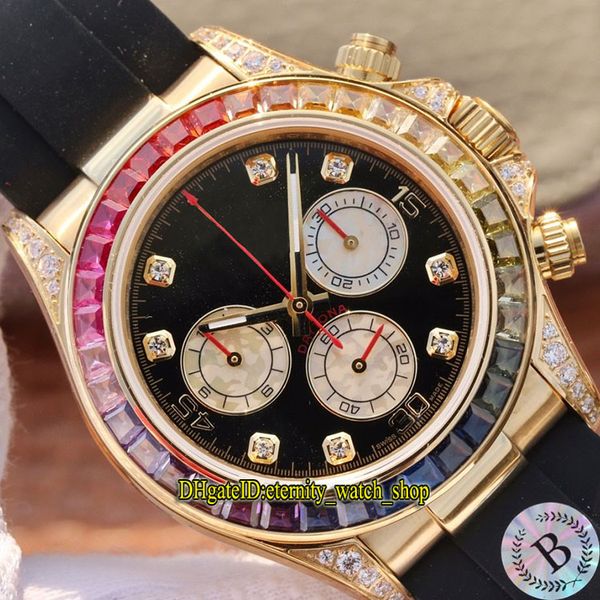 

bl version 116598 116599 116595 rbow cal.4130 chronograph automatic mens watch rainbow diamond bezel 18k gold case luxury sport watches, Slivery;brown