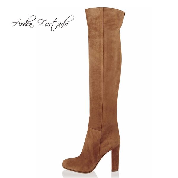 

arden furtado fashion women's shoes winter pointed toe chunky heels zipper elegant ladies boots over the knee high boots 45, Black