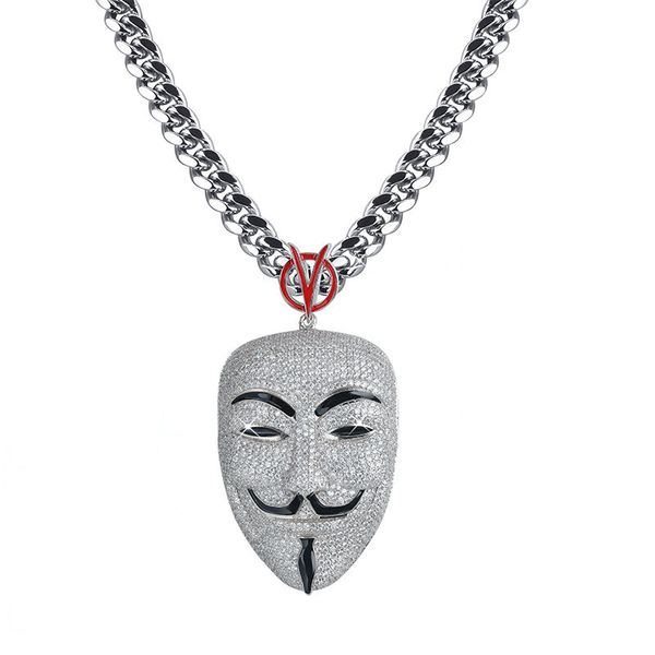 Persönlichkeit Herren Hip Hop Halskette Silber Farbe Voll CZ V Maske Anhänger Halskette mit Kubanischen Kette für Männer Heißes Geschenk