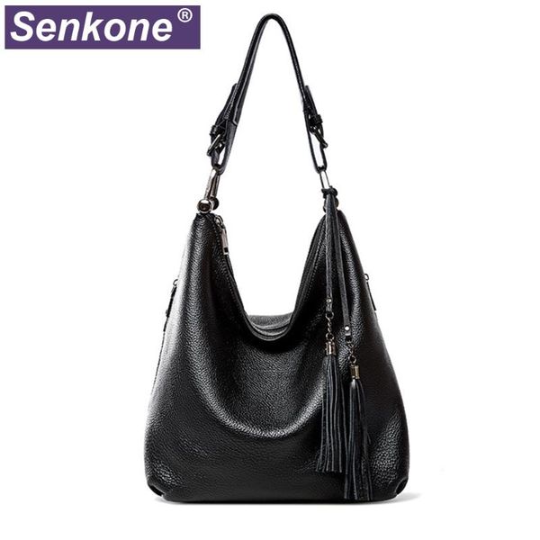 

fashion women shoulder bag 100% genuine leather elegant lady handbag shopping bag tote hobo black women handbag