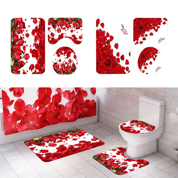 

2set 3pcs rose pattern toilet lid cover bath rug set pedestal mat soft