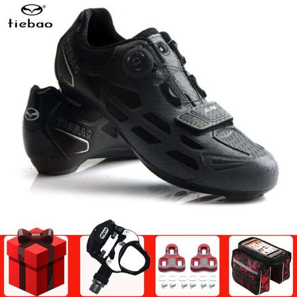 

tiebao road cycling shoes men sneakers add pedal set sapatilha ciclismo pro team bike rubber breathable unlocked bicycle shoes, Black