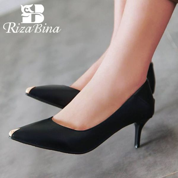 

rizabina new arrival stiletto heel shoes women classic office lady pumps slip on white single shoes female footwear size 34-48, Black